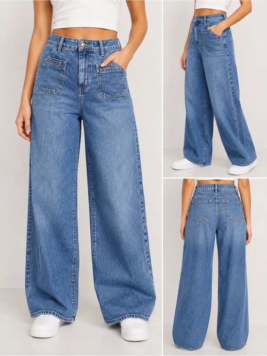 Old Navy Denim - Old Navy High Rise Baggy Wide Leg Jeans Drapey Denim Medium Wash Size 8